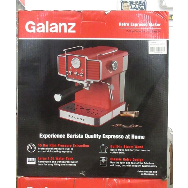 Red Galanz Retro Espresso Maker - 15 Bar Pressure
