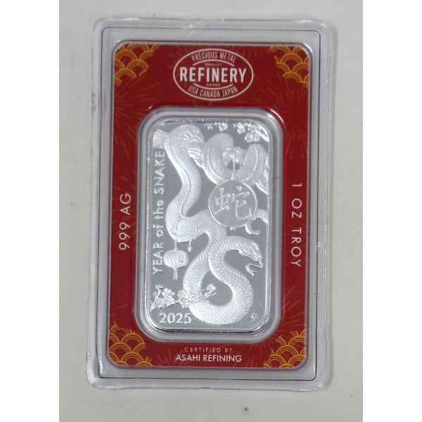 1 Oz 2025 Year of the Snake .999 Silver Bar 