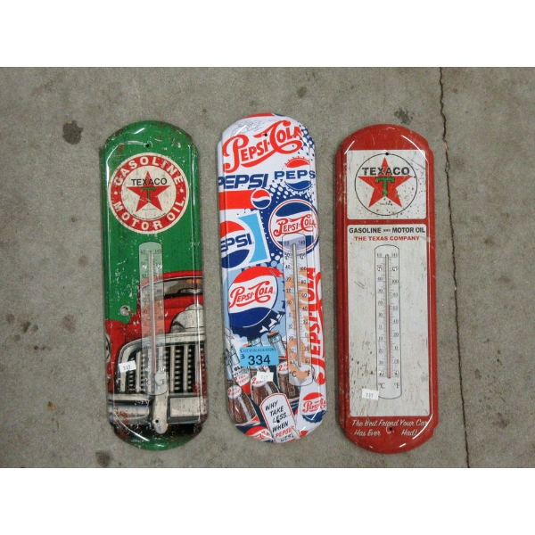 2 New Texaco and 1 New Pepsi-Cola Thermometer 