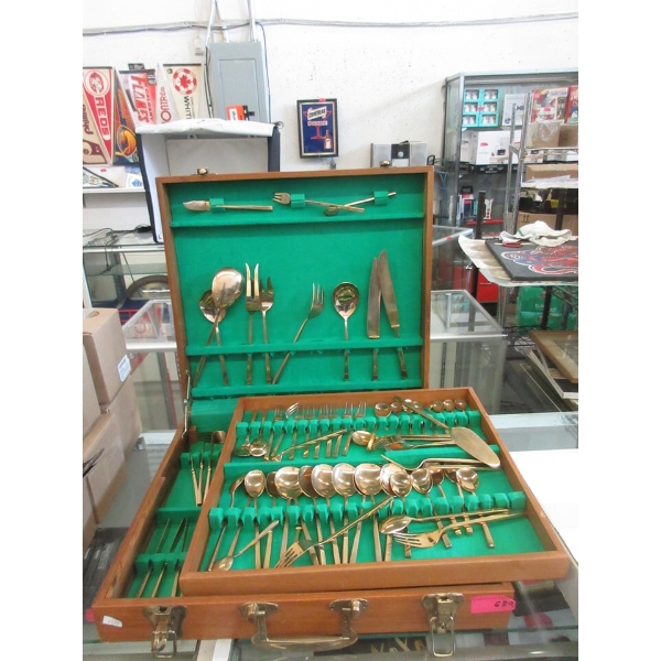 Brass Flatware Set for 8 with Serving Pieces