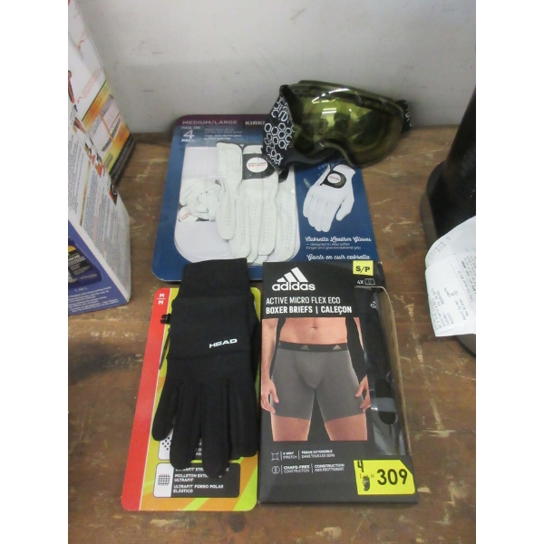 4 Piece Lot of Gloves, Goggles & Underwear