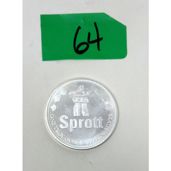 1 Oz .999 Silver Sprott Inukshuk Motif Round 