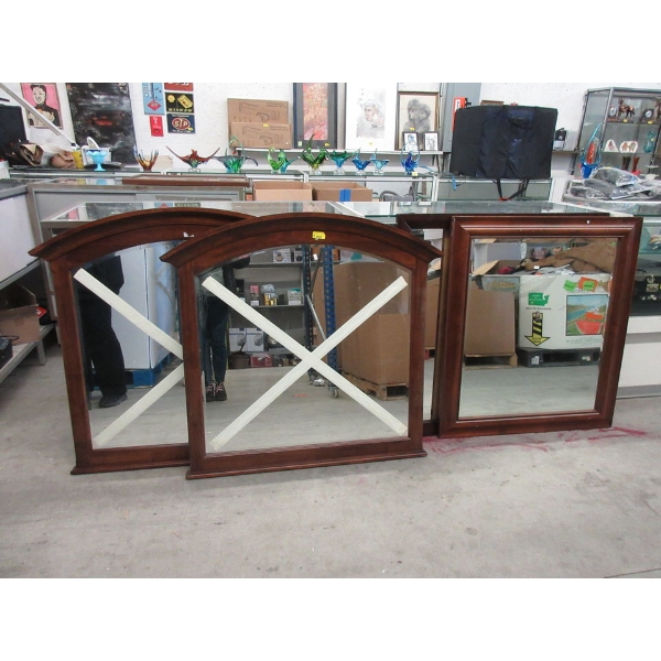 4 Large Wood Framed Wall Mirrors - Preowned