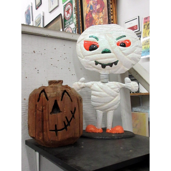 Halloween Bobble Sign & Wood Pumpkin - Preowned
