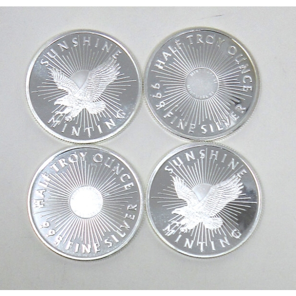 4 x 1/2 Oz .999 Silver Sunshine Minting Rounds 