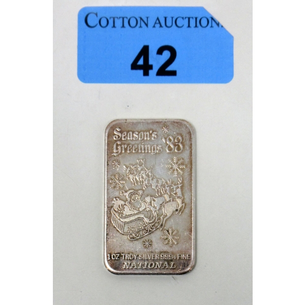 Vintage 1 Oz .999+ Silver 1983 Seasons Greetings Bar 