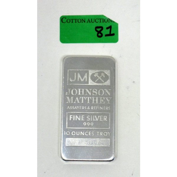 10 Oz. Johnson Matthey .999 Silver Bar