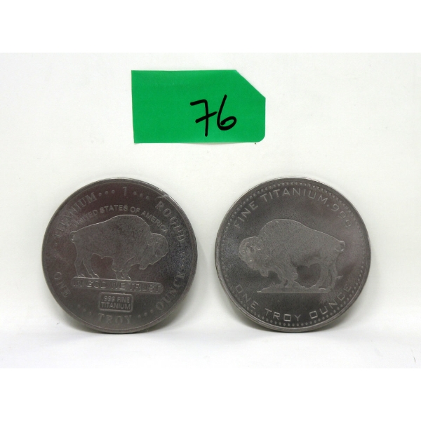 2 x 1 Oz .999 fine Titanium Buffalo USA Round 