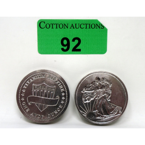 2 x 1 Oz .999 Fine Titanium Walking Liberty Motif Rounds