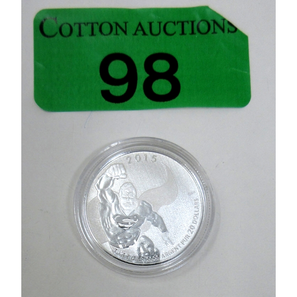 1/4 Oz .9999 Silver 2015 Superman $20 Coin
