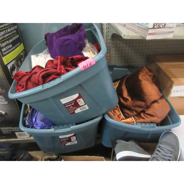3 Totes of Linens, Fabrics and Soft Household Goods