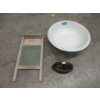 Image 1 : Vintage Wash Bowl, Sad Iron & Mini Scrub Board
