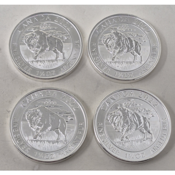 4 x 1 1/4 Oz .9999 Silver Canada 2022 Bison Coins 