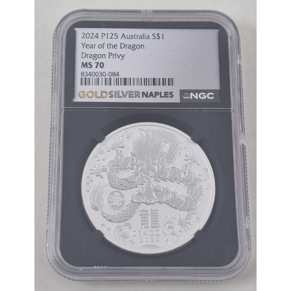 Certified/Graded MS70 1 Oz .9999 Silver Year of the Dragon Coin 