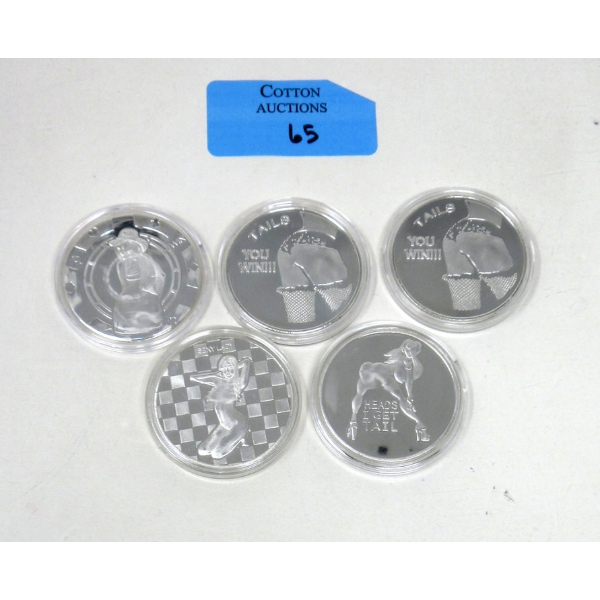 5 x Silver Clad NUDE Girl Art Round 