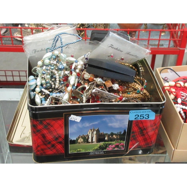8 Pound Tin of Assorted Fashion Jewelry
