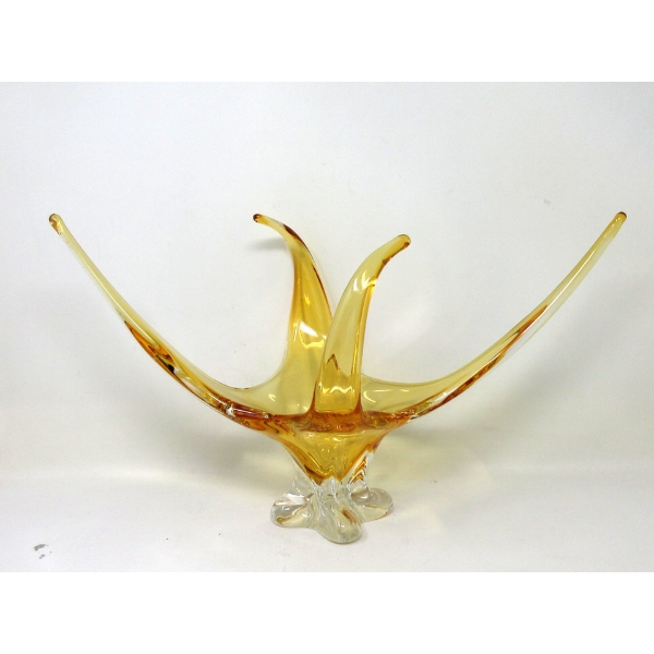 Mid-Century Amber Art Glass Centerpiece