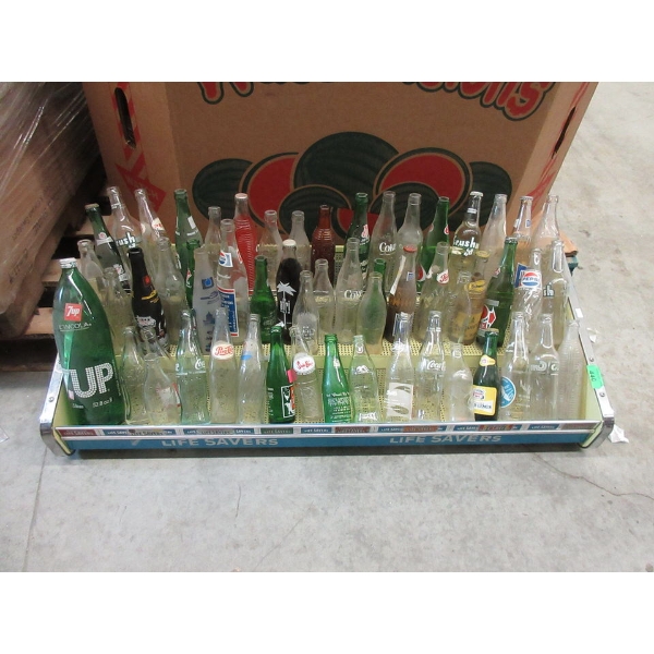 Vintage Retail Candy Shelf & 45+ Glass Bottles