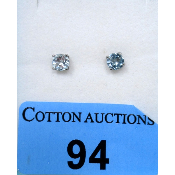 New 1.5 CT Blue Topaz Sterling Silver Stud Earrings 