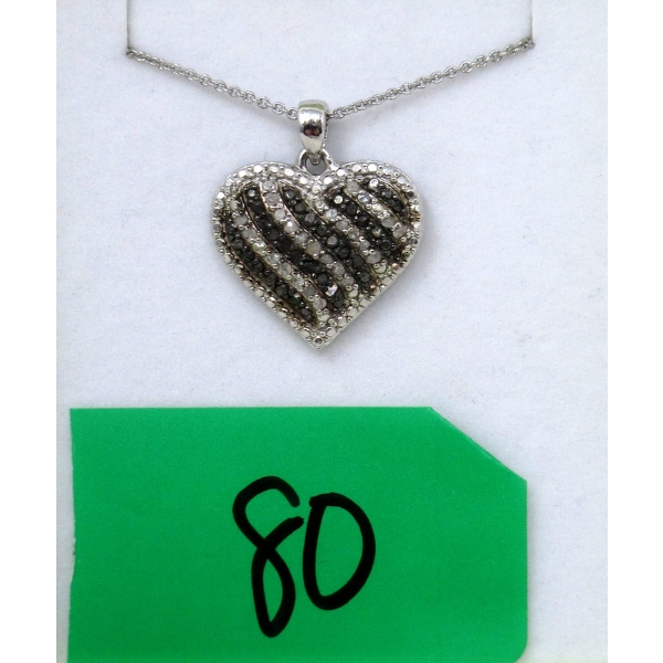 Half Carat Black & White Diamond Heart Pendant 