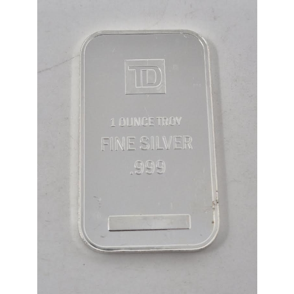 1 Oz .999 Silver TD Bank Investor Bar