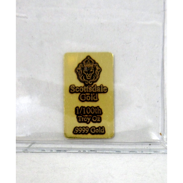 1/100 Oz .9999 Fine Gold Scottsdale Lion Bar 