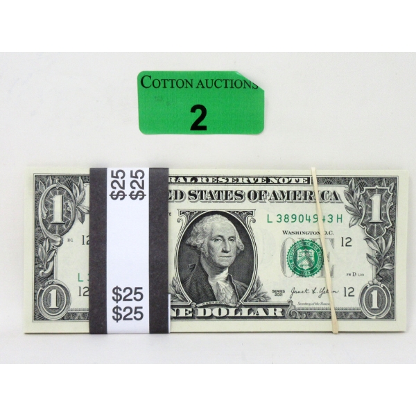 25 x $1 USD Uncirculated Sequentially Numbered Bundle 