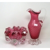 Image 1 : MCM Cranberry Glass Ashtray/Dish & Pitcher