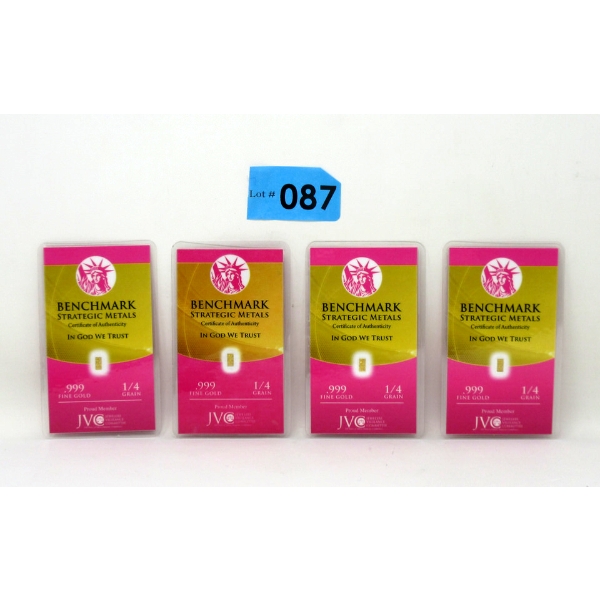 4 x 1/4 Grain .999 Fine Gold Certified Bars 