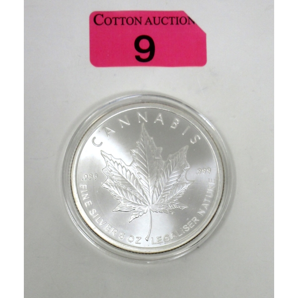 5 Oz .999 Silver 2015 Cannabis Round 