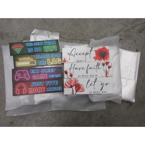 7 Packs of New 4" x 12" Wall Signs - Assorted