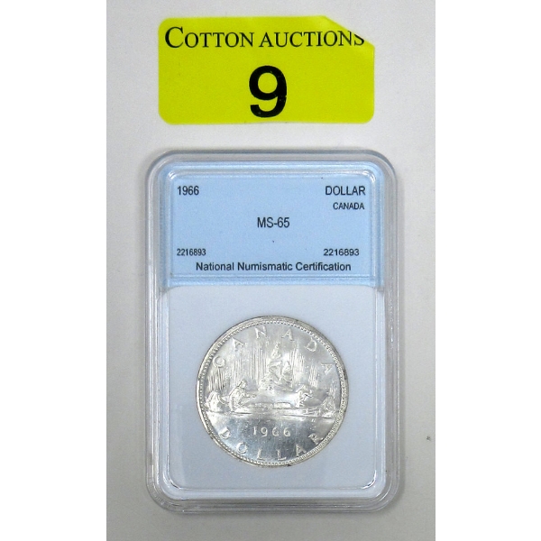 80% Silver 1966 Canada Dollar Canoe 