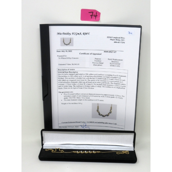 18 KT Yellow Gold .70 CTW Diamond Necklace