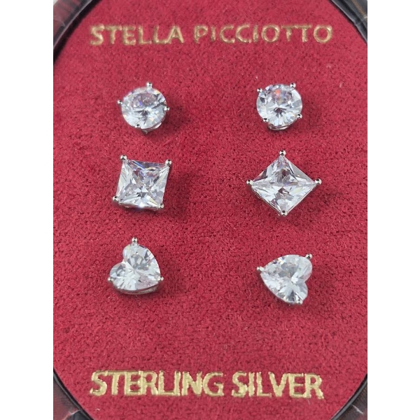 Brand New Set of 3 Sterling Silver Stella Picciotto Cubic Zirconia Earrings