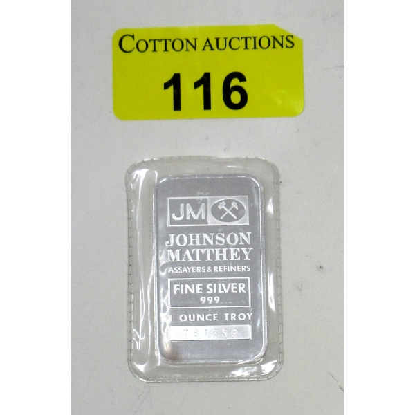 1 Oz. Johnson Matthey .999 Silver Bullion Bar