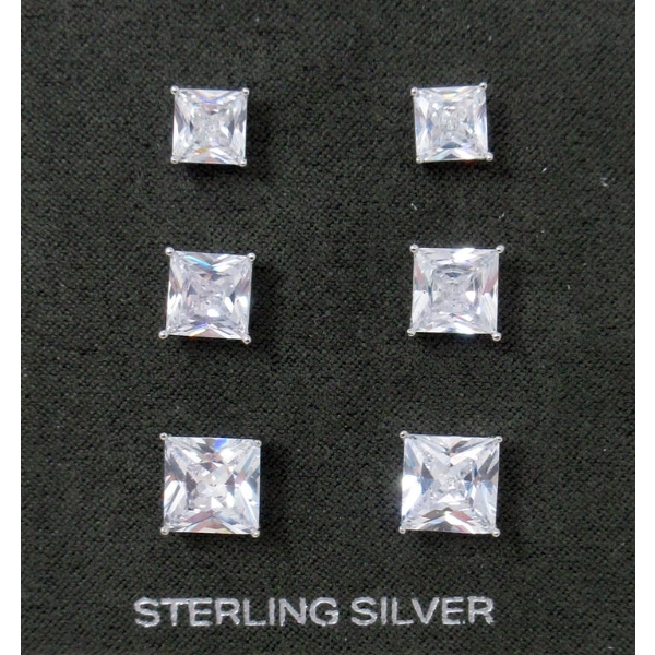 Brand New in Box 3 Pairs Sterling Silver Cubic Zirconia Earrings 