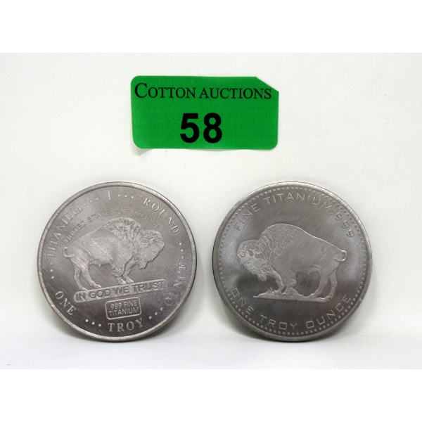 2 x 1 Oz .999 Fine Titanium Buffalo USA Rounds 