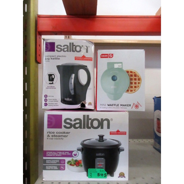 Mini Waffle Maker & Salton Rice Cooker & Kettle 