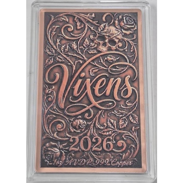 Certified 1 Oz .999 Copper 2026 Vixens Series Art Bar
