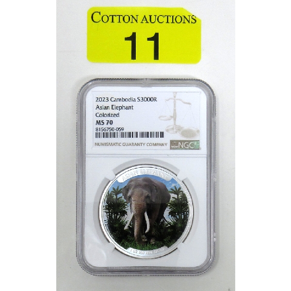 1 Oz .999 Silver Certified 2023 Cambodia Elephant Coin 