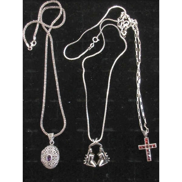 Three .925 Silver Pendant Necklaces - Preowned
