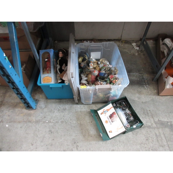 Cupping Set & 2 Totes of Dolls and Figurines