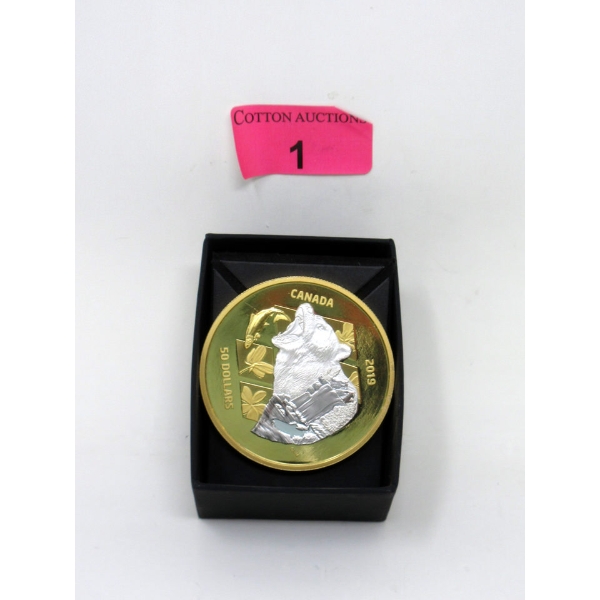RARE 5 Oz .9999 Silver 2019 Inner Nature: Grizzly Bear Gold Plated Coin 