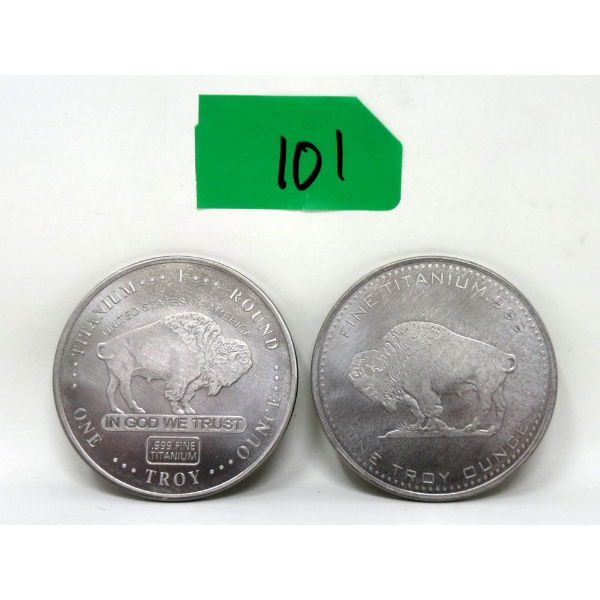 2 x 1 Oz .999 Fine Titanium Buffalo USA Rounds 