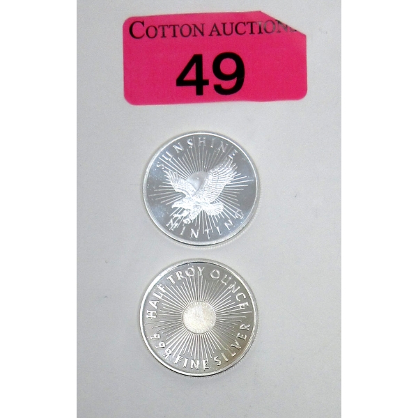 2 x 1/2 Oz .999 Silver Sunshine Minting Rounds 