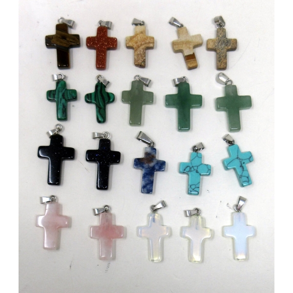 20 New Polished Gemstone Cross Pendants