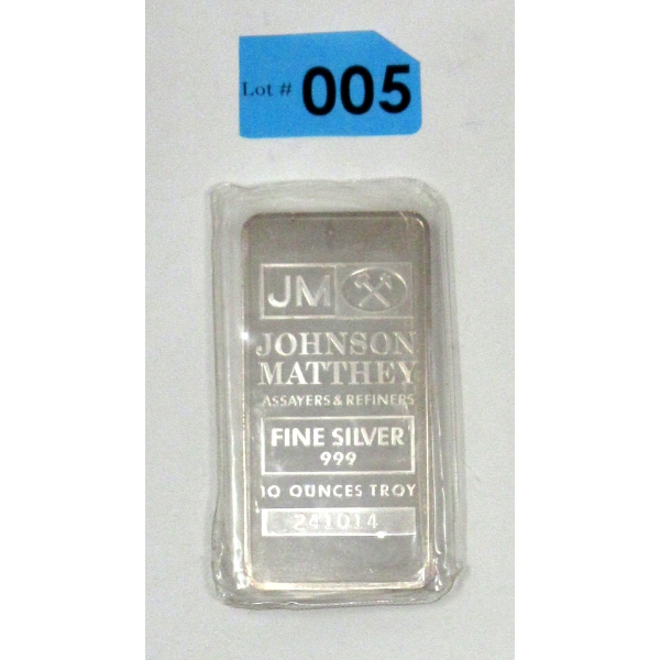 10 Oz .999 Silver Johnson Matthey Bar