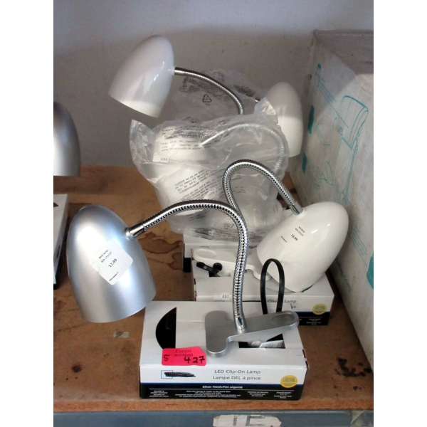 5 Clip-On LED Lamps - 1 Silver Finish & 4 White