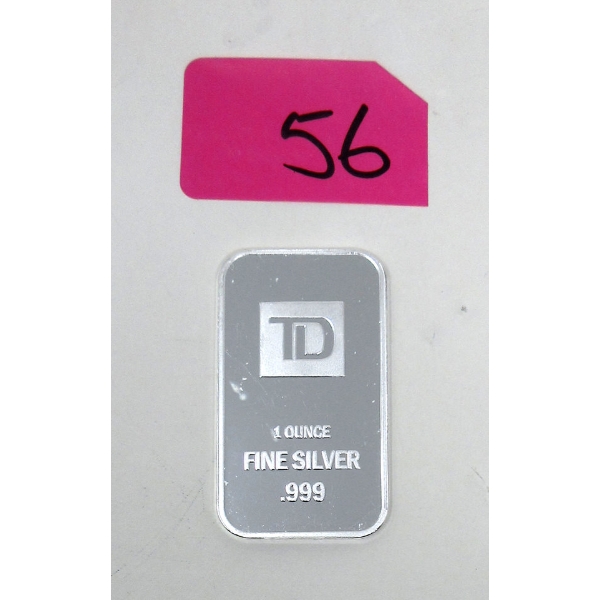 1 Oz .999 Silver TD Bank Investor Bar 