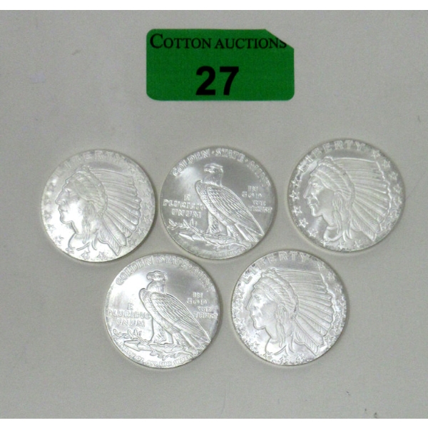 5 x 1 Oz .999 Silver Liberty/Eagle Rounds 